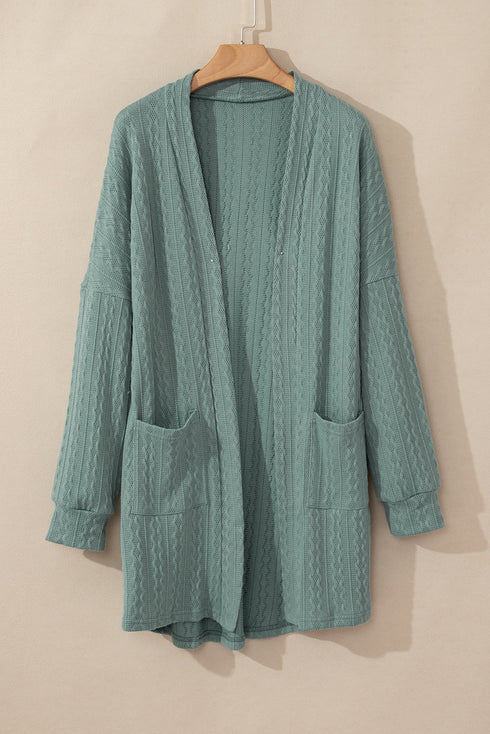 Textured Knit Side Pockets Open Front Cardigan